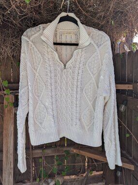 Lucky Brand Cream Cropped Cable Knit Half-Zip Sweater